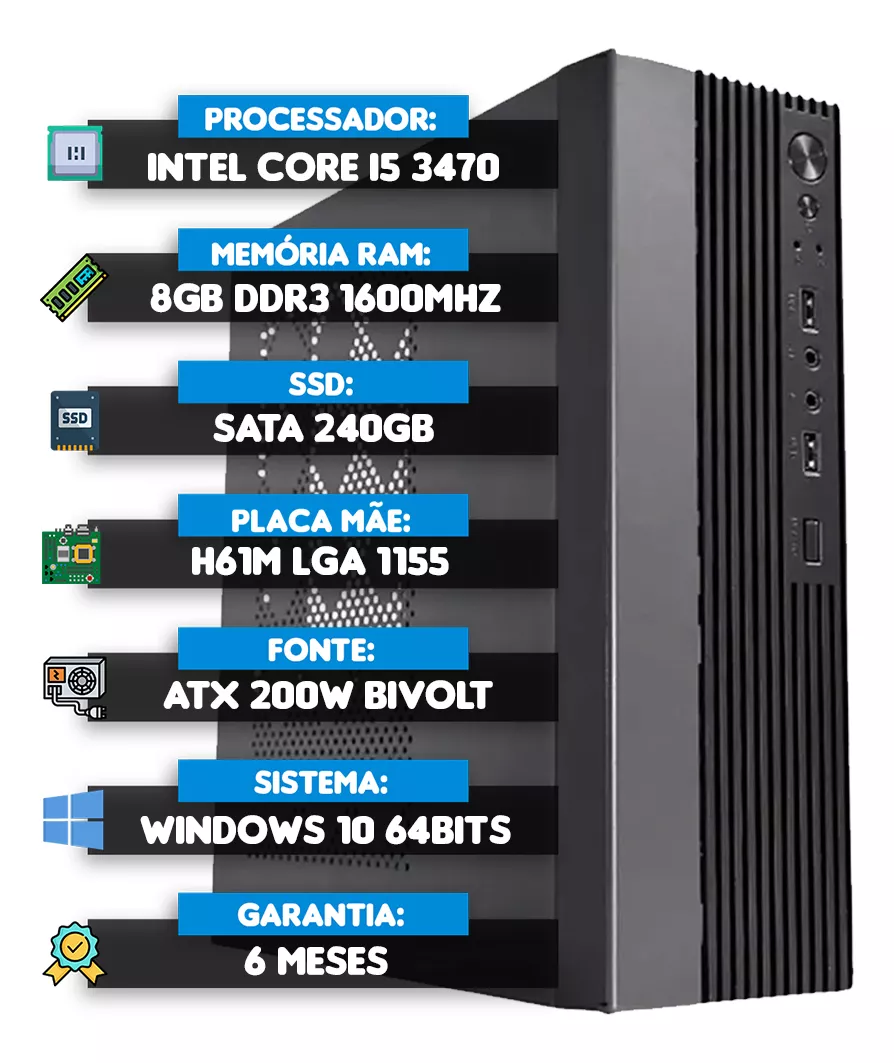 Pc Computador Micro Cpu Intel I5 3470,ssd 240gb,8gb Ram Slim