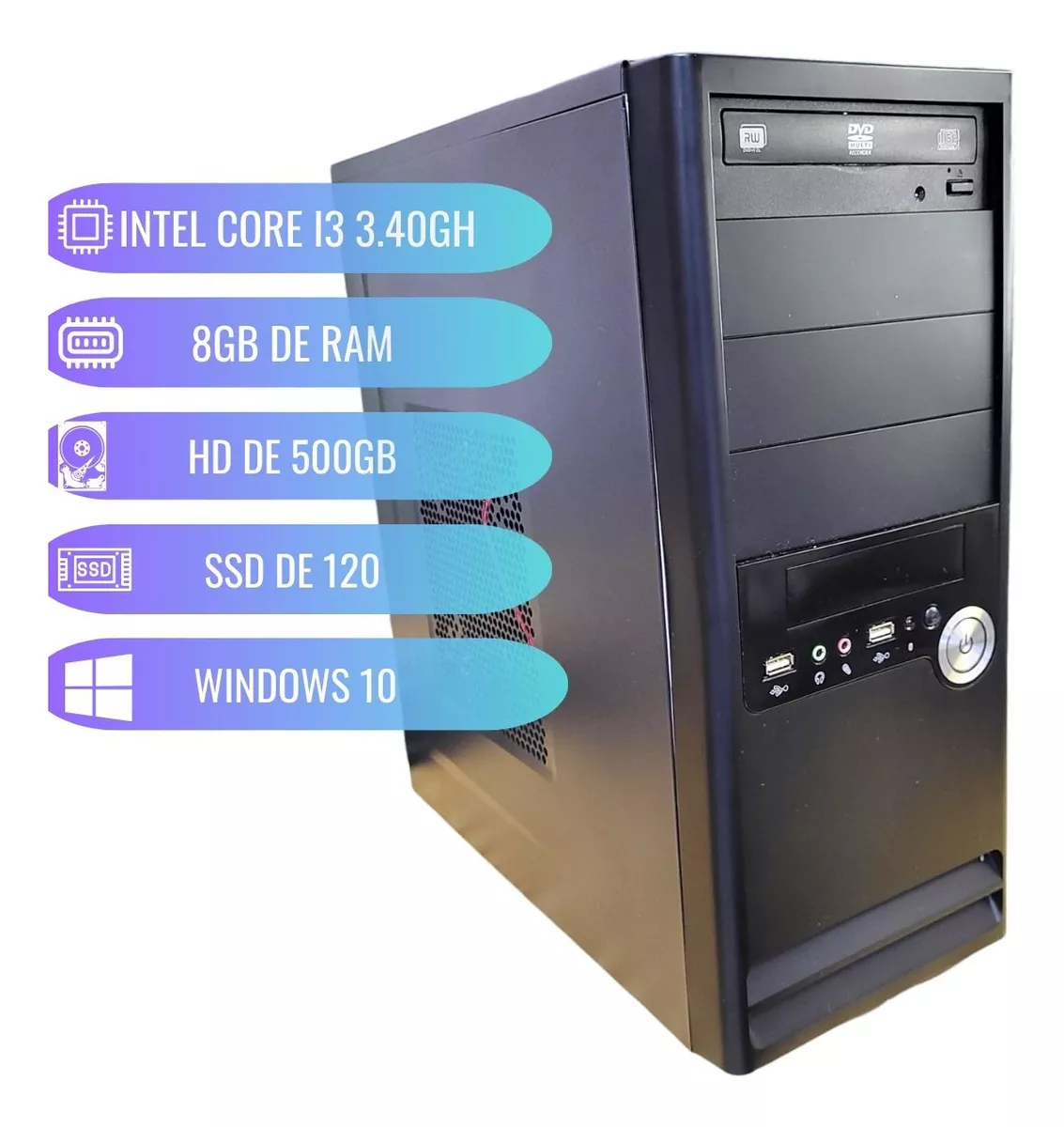 Pc Intel I3-3° Geração Ssd 120gb Memória Ram De 8gb Hd 500gb